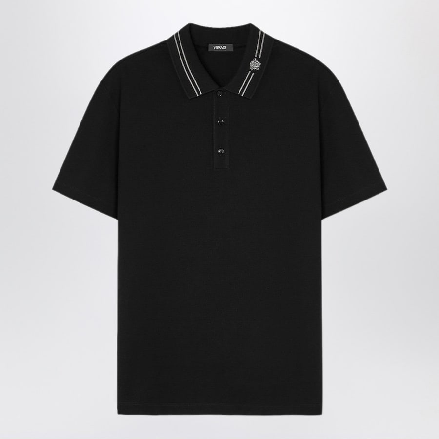 Versace Polo nera con ricamo Medusa