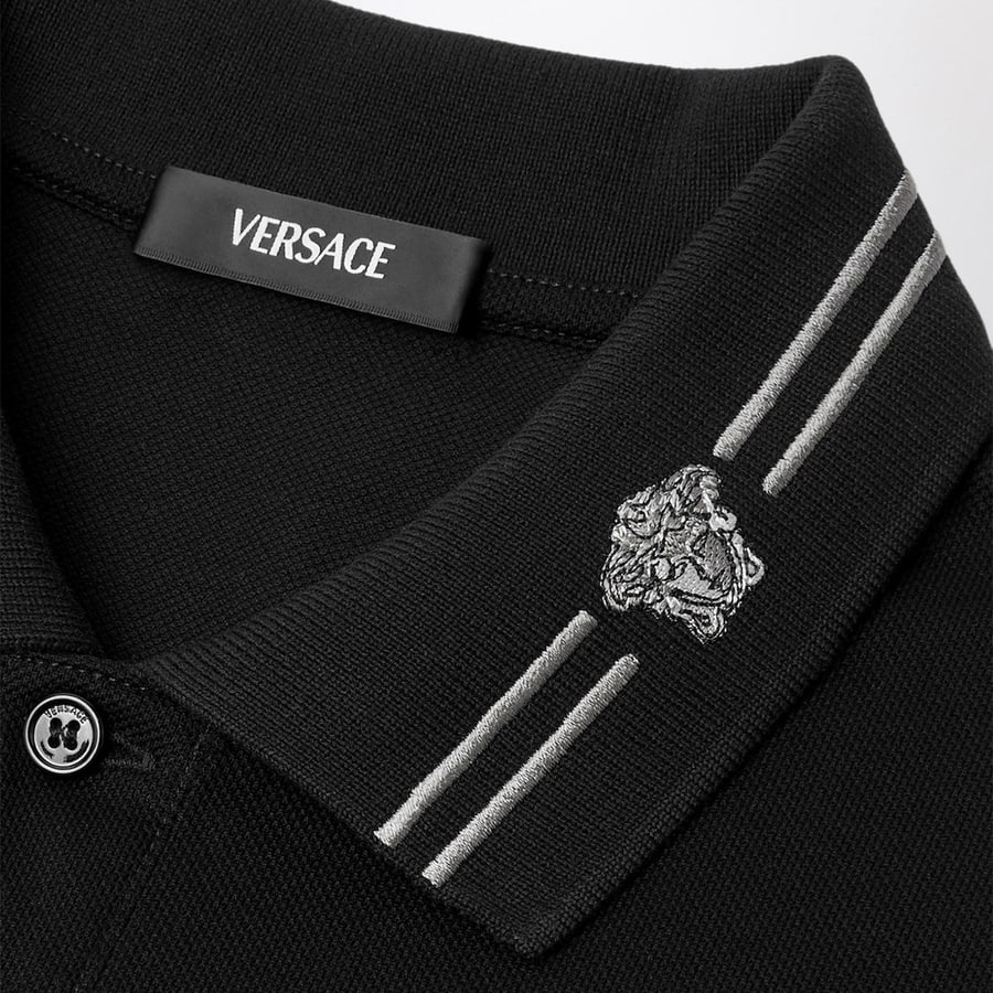 Versace Polo nera con ricamo Medusa, view 2