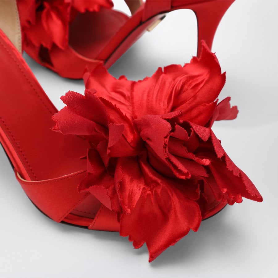 Ferragamo Sandali in raso rosso con fiore, view 5