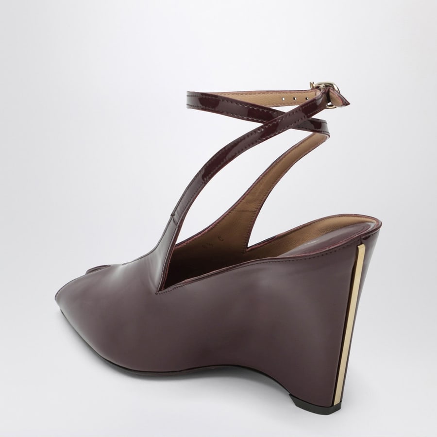 Ferragamo Sandalo peep toe con zeppa bordeaux, view 4