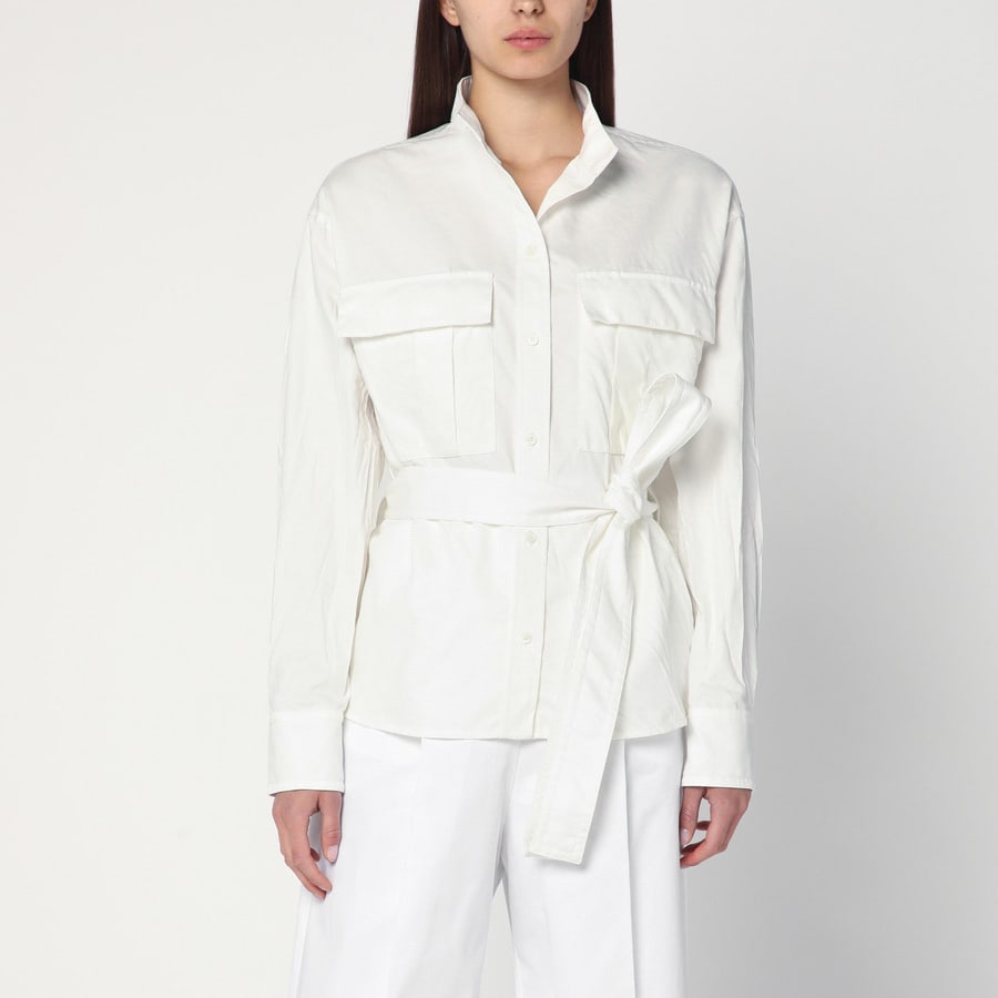 Ferragamo Camicia con cintura bianca in misto cotone
