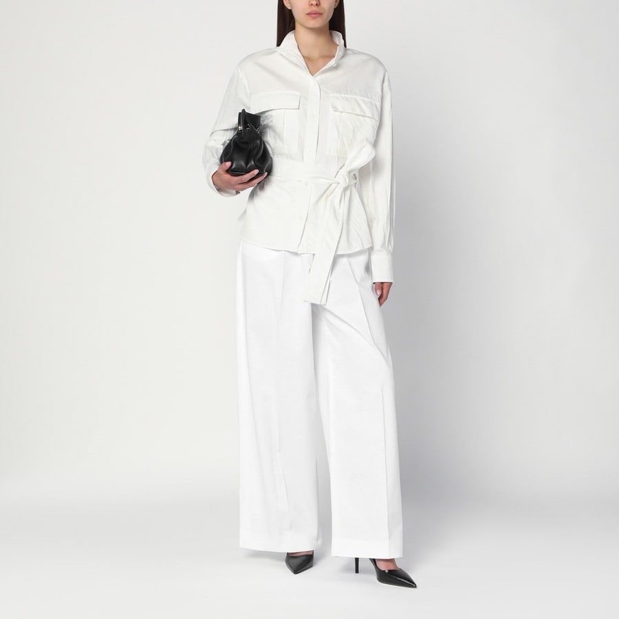 Ferragamo Camicia con cintura bianca in misto cotone, view 2