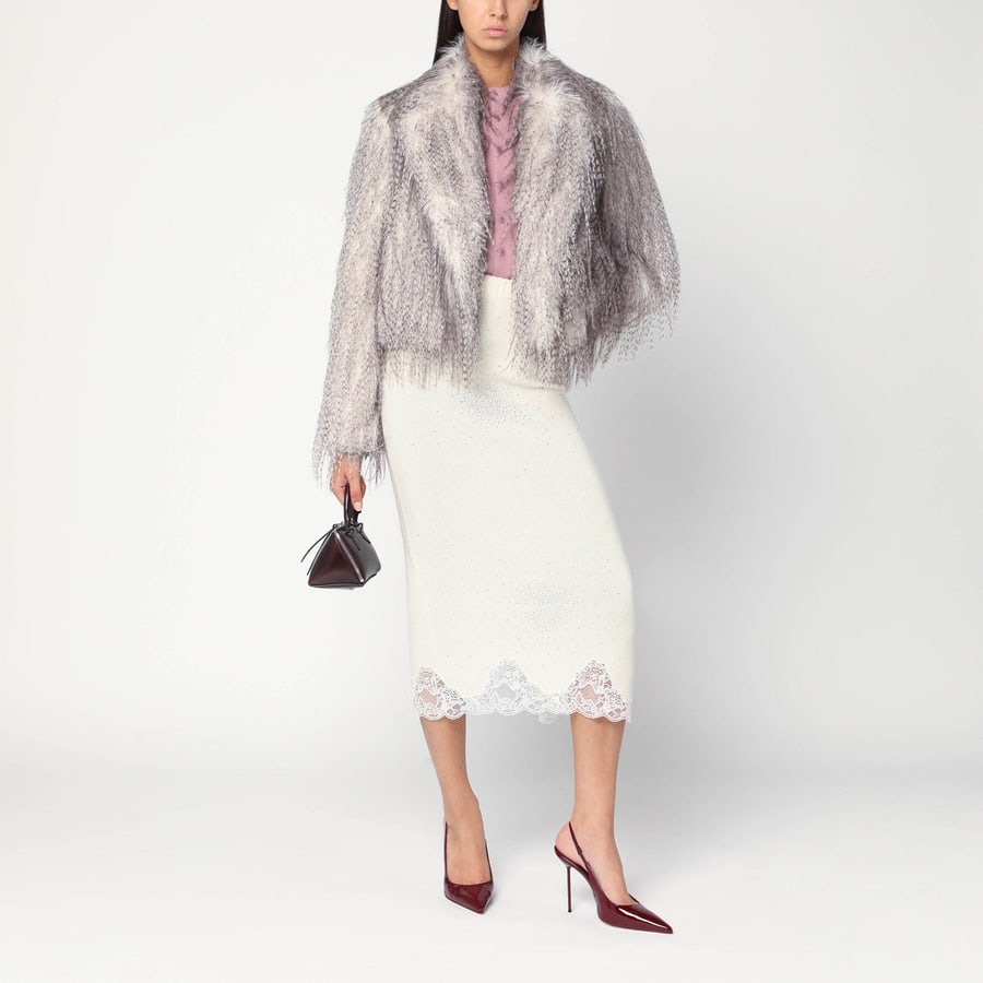 GIUSEPPE DI MORABITO Gonna tubino bianca con pizzo e strass, view 2