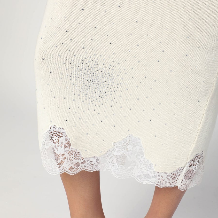 GIUSEPPE DI MORABITO Gonna tubino bianca con pizzo e strass, view 5