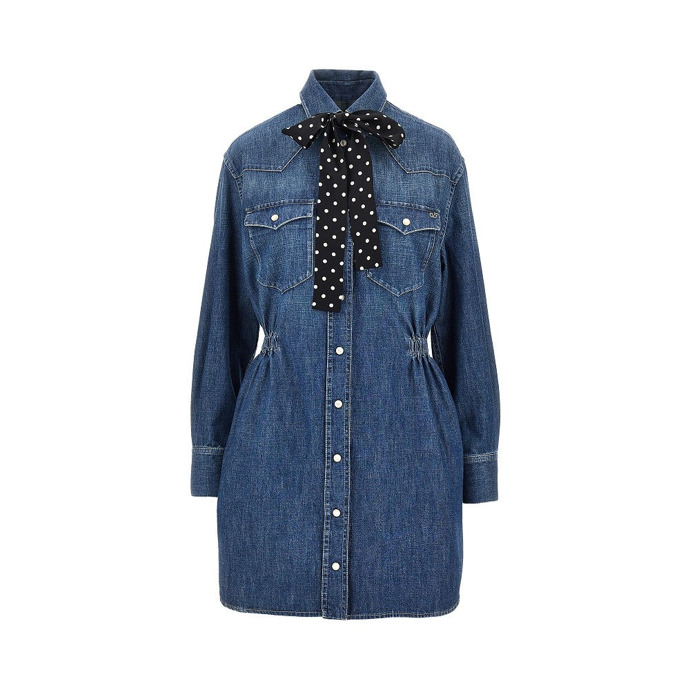 VALENTINO Mini abito in denim con fiocco in seta