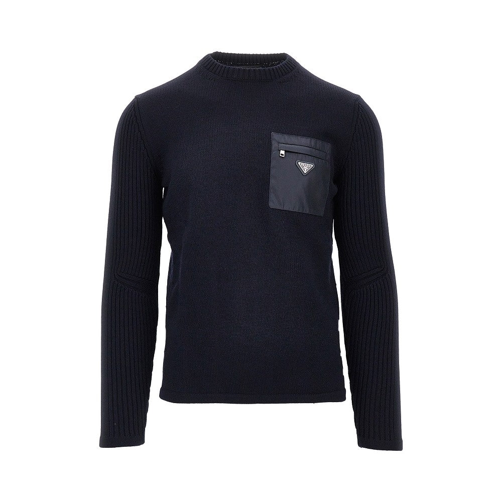 Prada Pullover in lana con tasca in Re-Nylon
