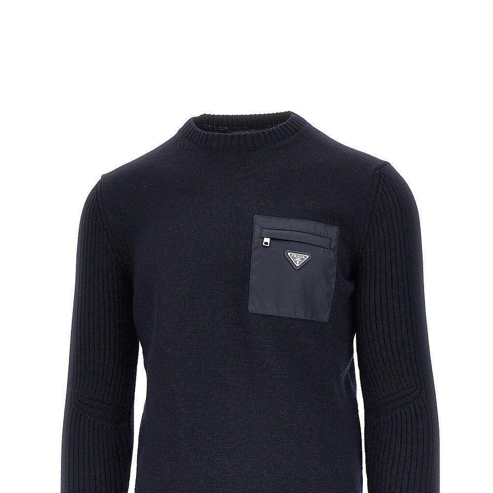 Prada Pullover in lana con tasca in Re-Nylon, view 2