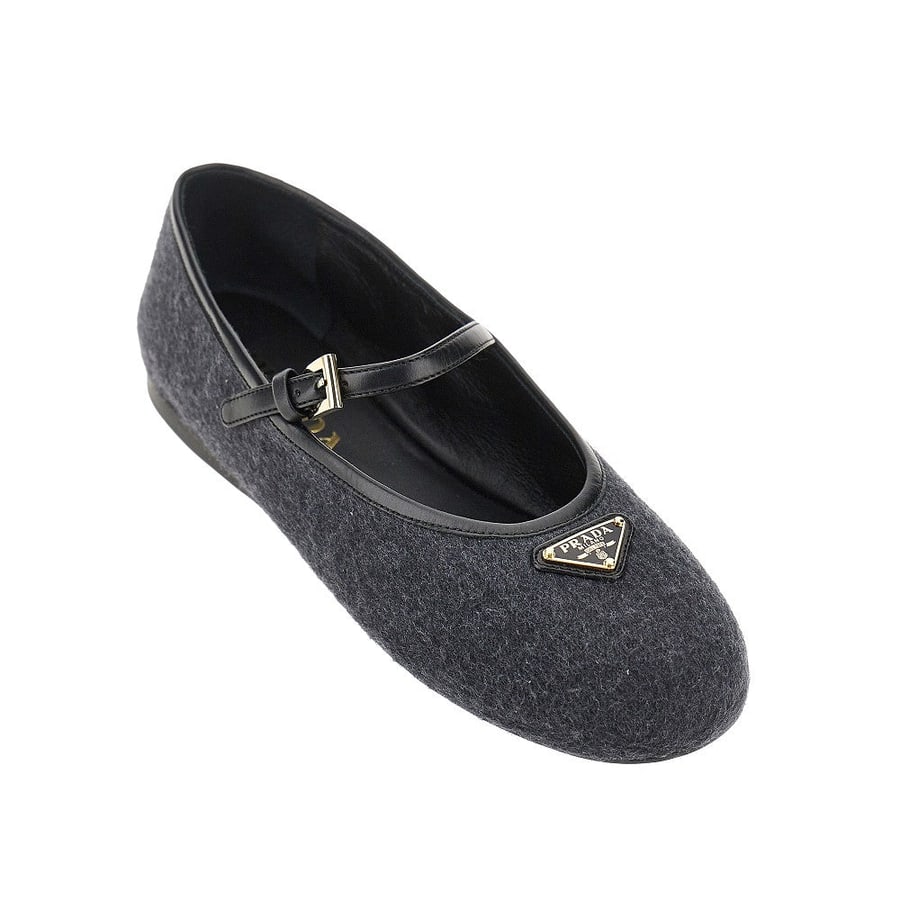 Prada Ballerine in lana con logo triangolo, view 2