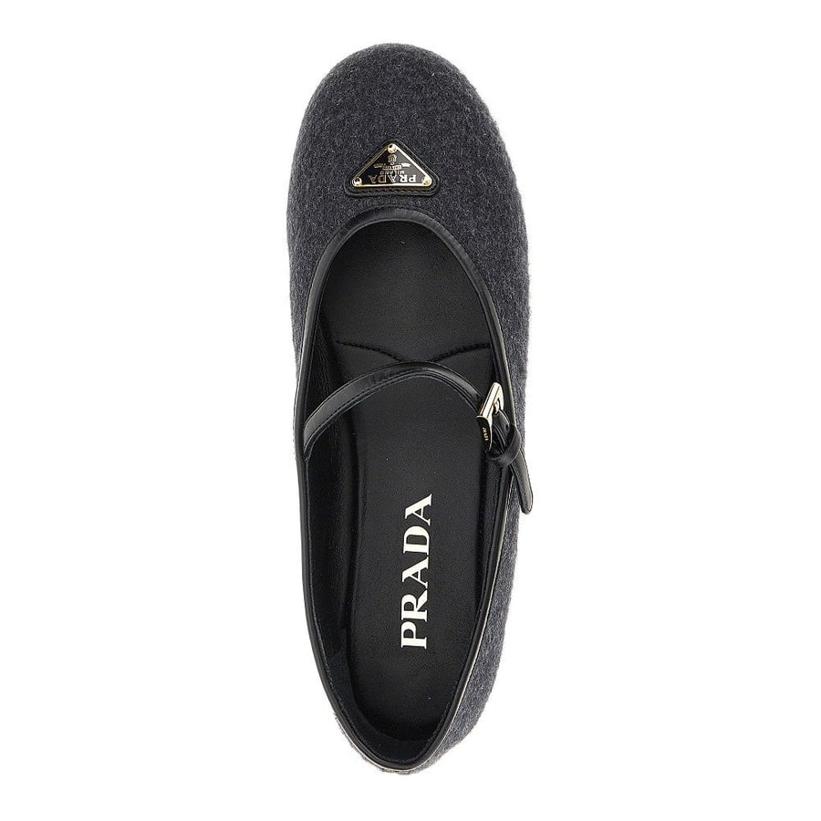 Prada Ballerine in lana con logo triangolo, view 4