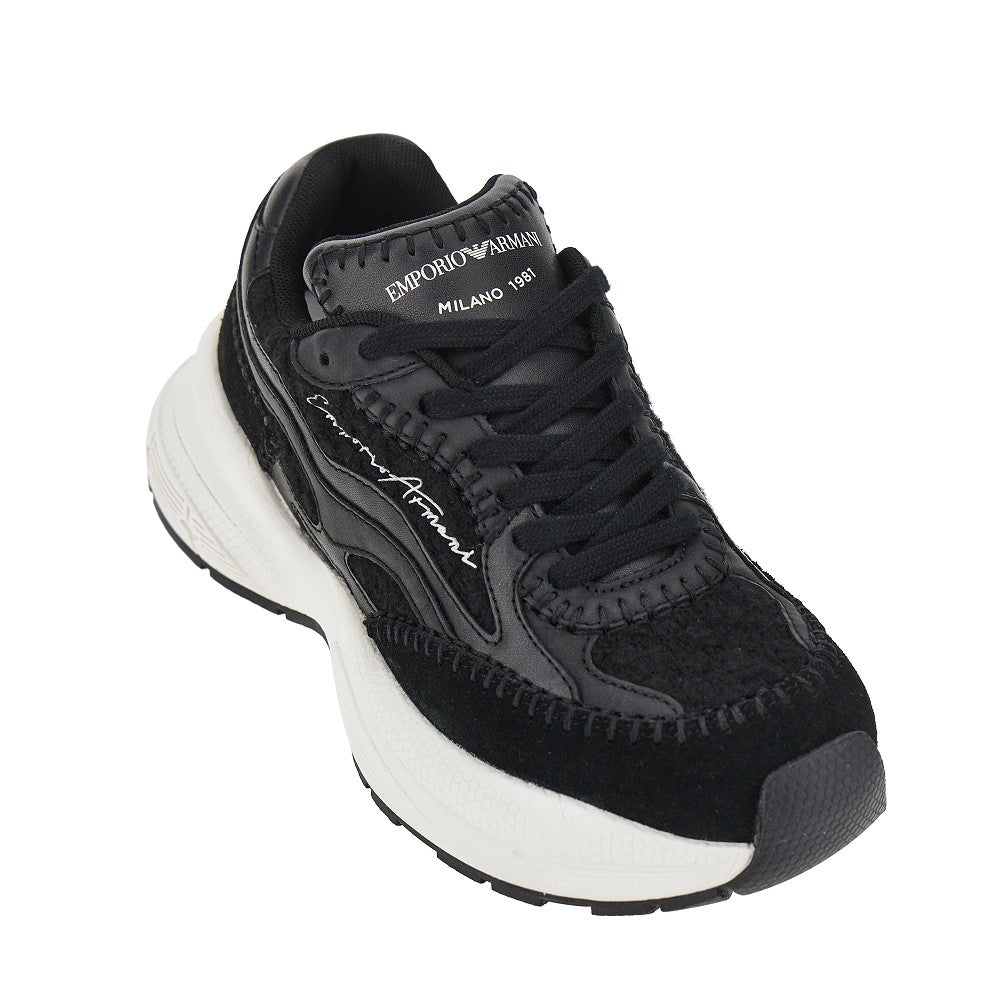 Emporio Armani Sneakers in maglia con dettagli in similpelle, view 2