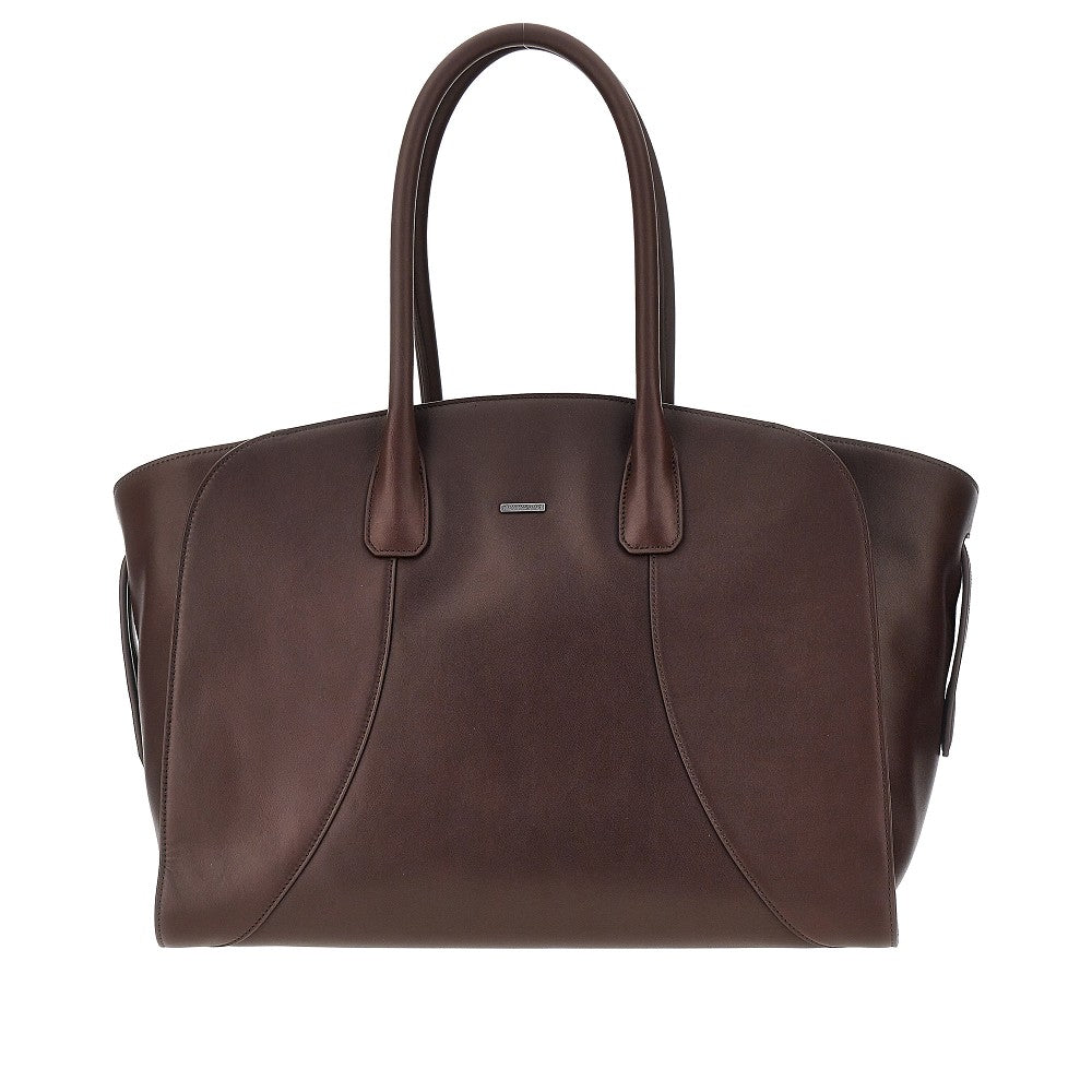 Emporio Armani Borsa tote in pelle liscia con targhetta logo