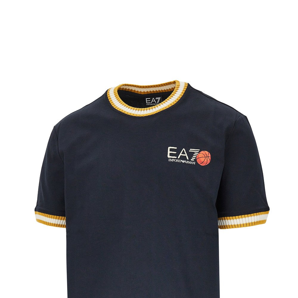 EA7 T-shirt in cotone con stampa logo, view 2