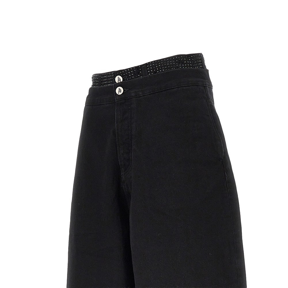 The Attico Pamtalone cropped in denim con strass, view 2