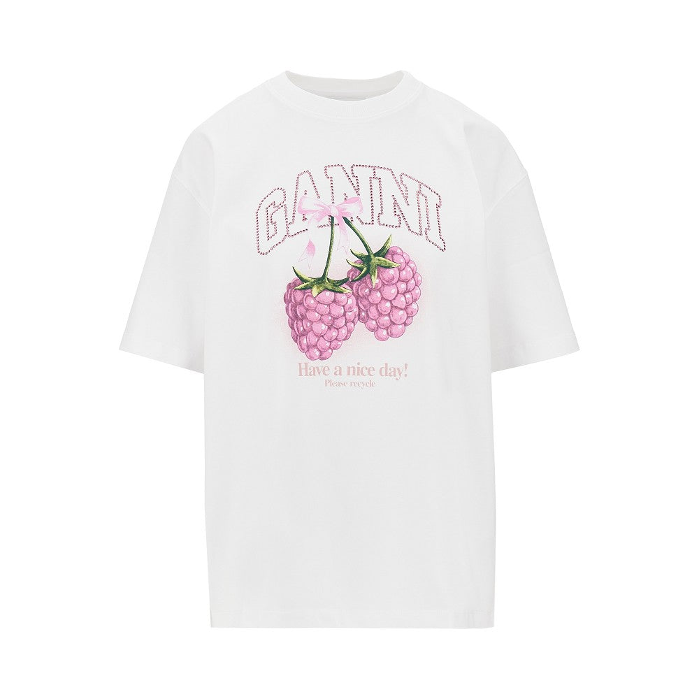 Ganni T-shirt in cotone con stampa 'Raspberries'