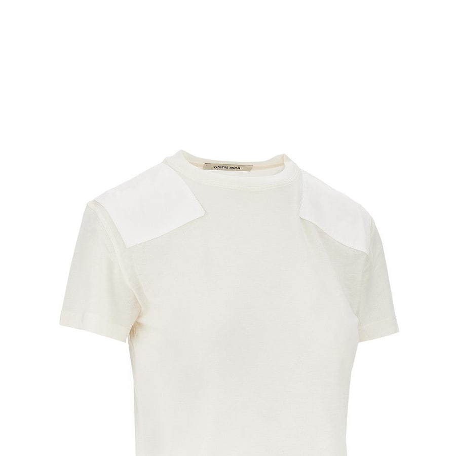 PHOEBE PHILO T-shirt in lyocell e cotone con patch, view 2