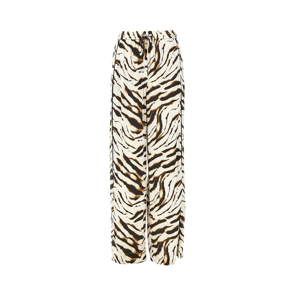 Ganni Pantalone in satin con stampa zebrata