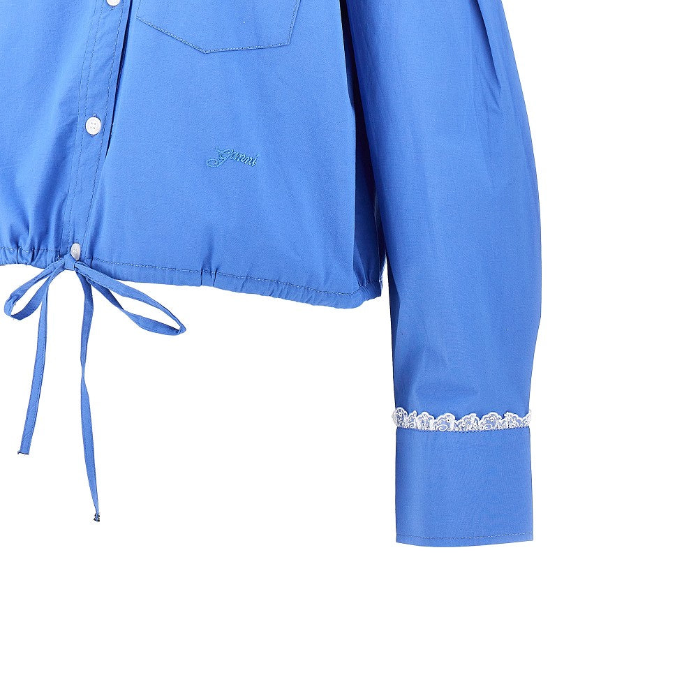 Ganni Camicia in popeline con ricamo logo, view 2
