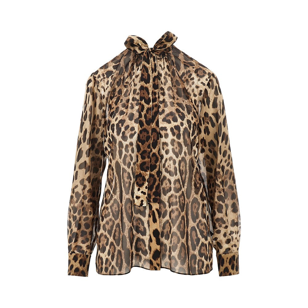 Dolce & Gabbana Camicia in georgette di seta con stampa Leo