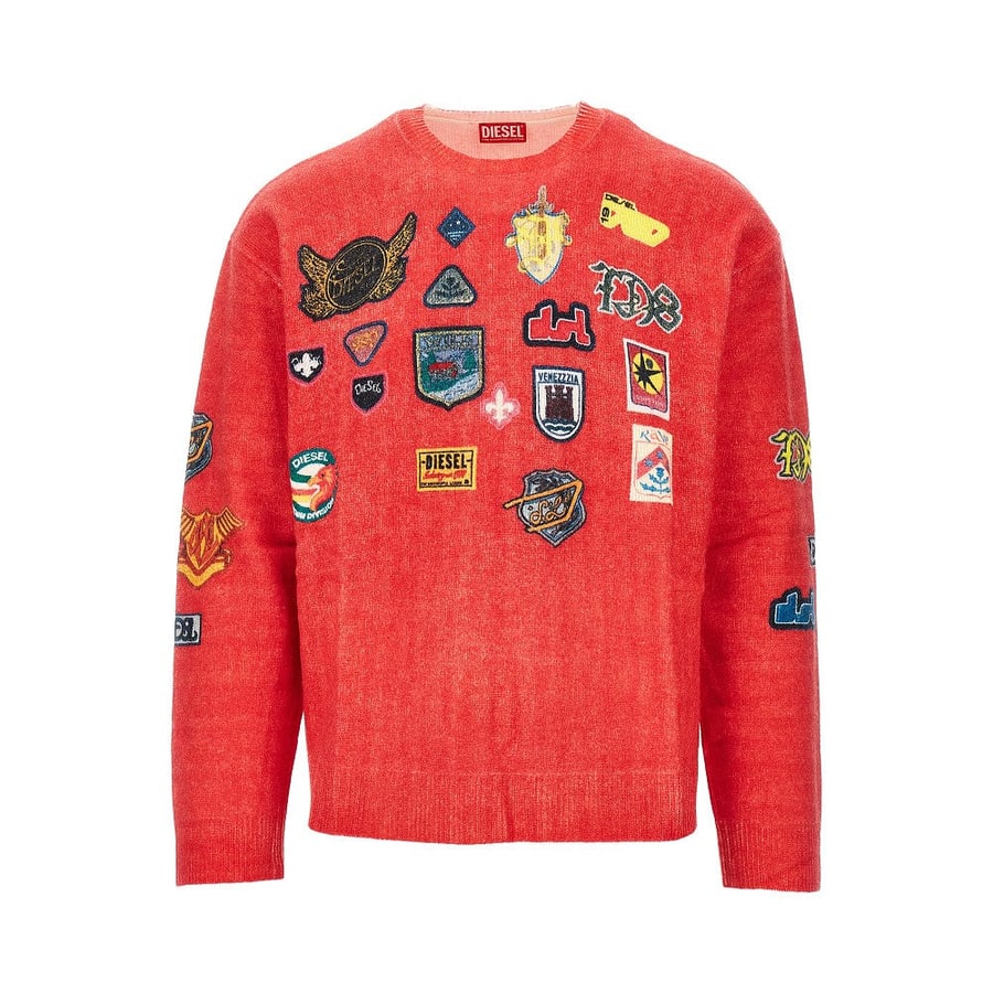 Diesel Pullover in lana con patch stampati