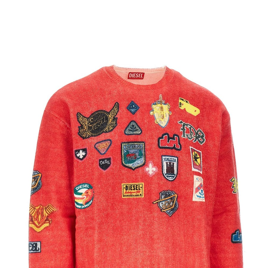 Diesel Pullover in lana con patch stampati, view 2