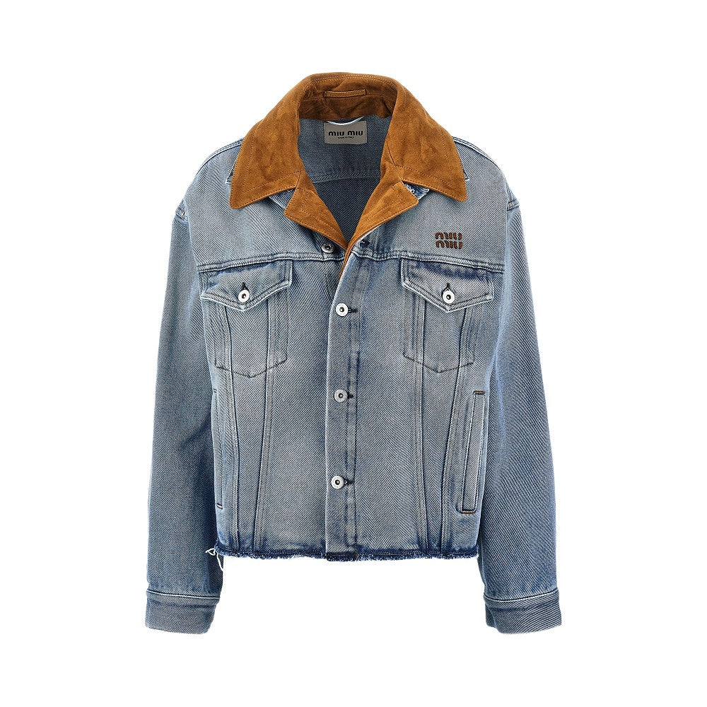 Miu Miu Giacca in denim con colletto in suede