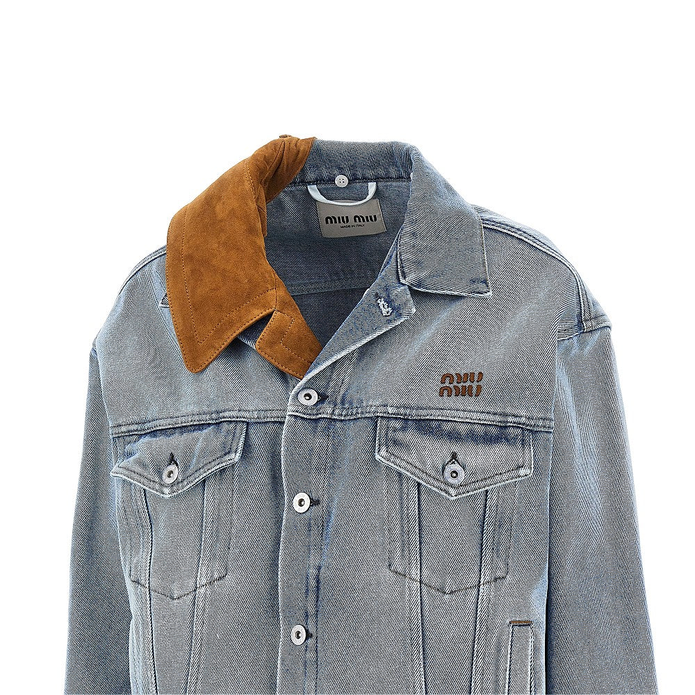 Miu Miu Giacca in denim con colletto in suede, view 2