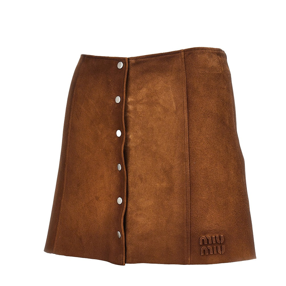 Miu Miu Minigonna in pelle scamosciata cerata, view 2