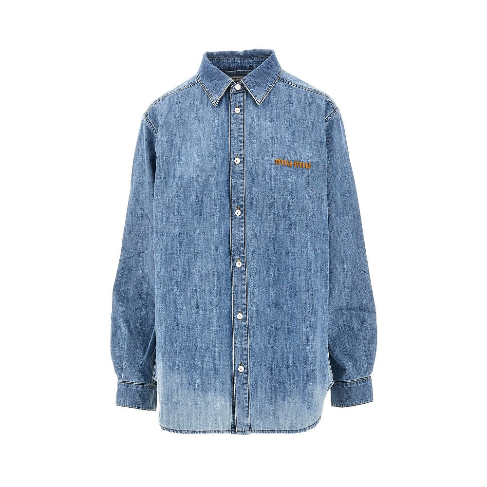 Miu Miu Camicia in denim chambray con logo ricamato