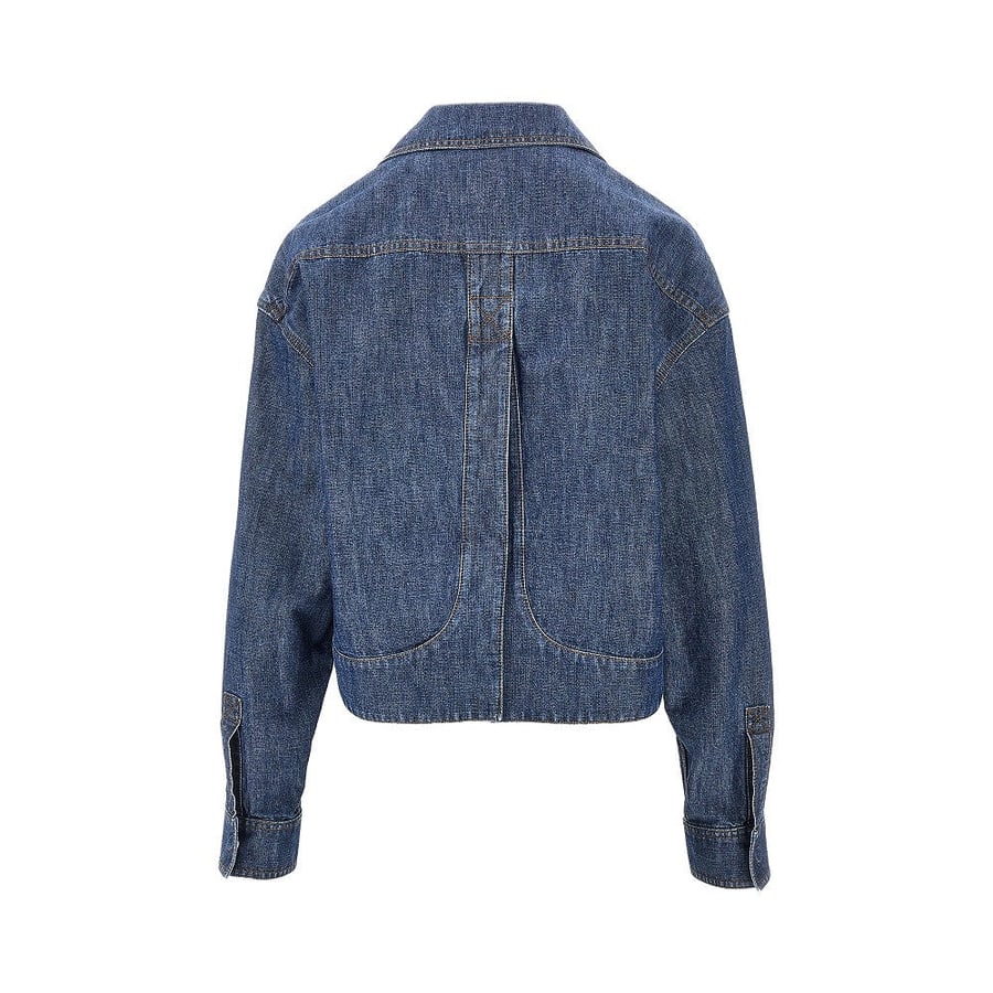 Fendi Giacca corta in chambray con tasca in pelle, view 3