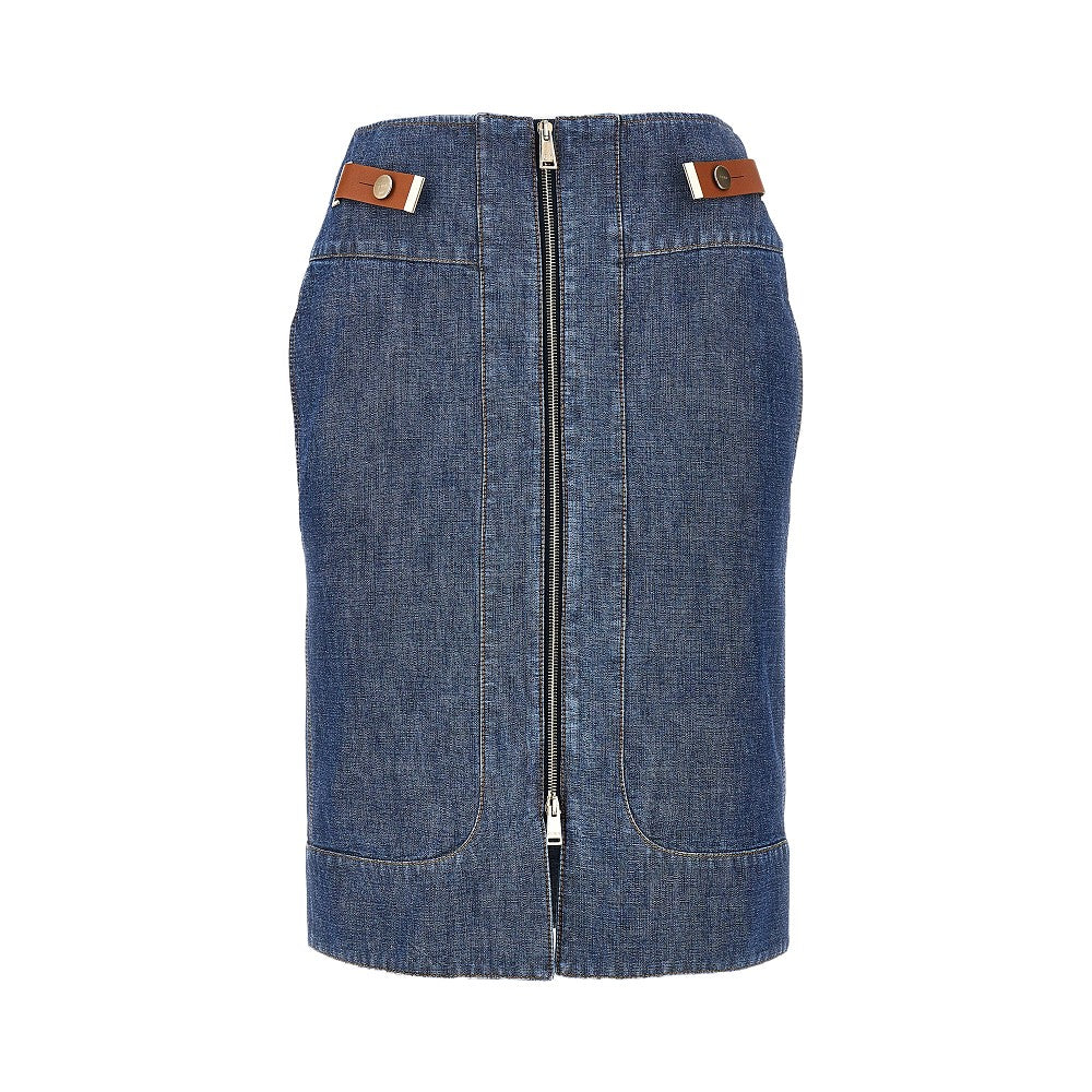 Fendi Gonna in chambray con linguette in pelle