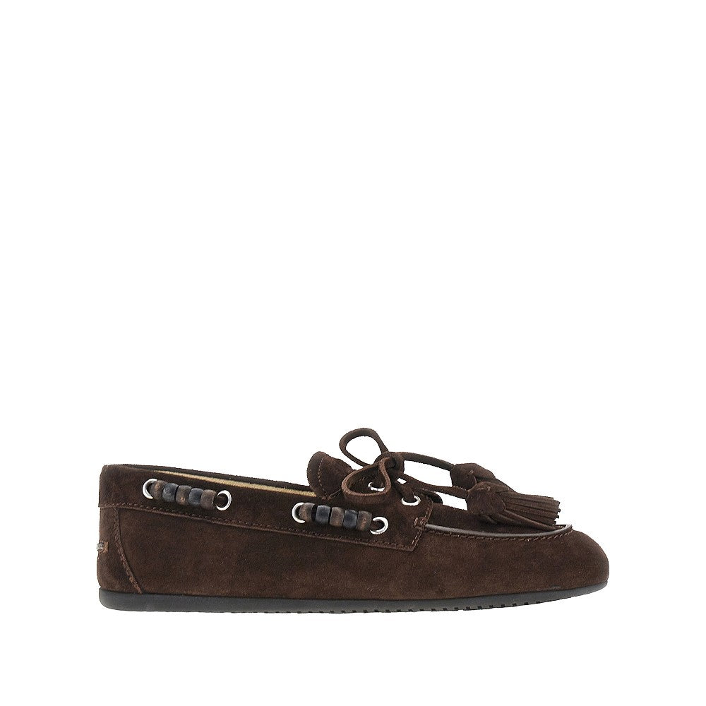 Miu Miu Mocassini Deck in suede con nappine