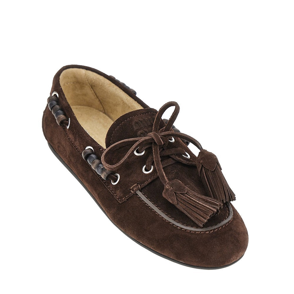 Miu Miu Mocassini Deck in suede con nappine, view 2