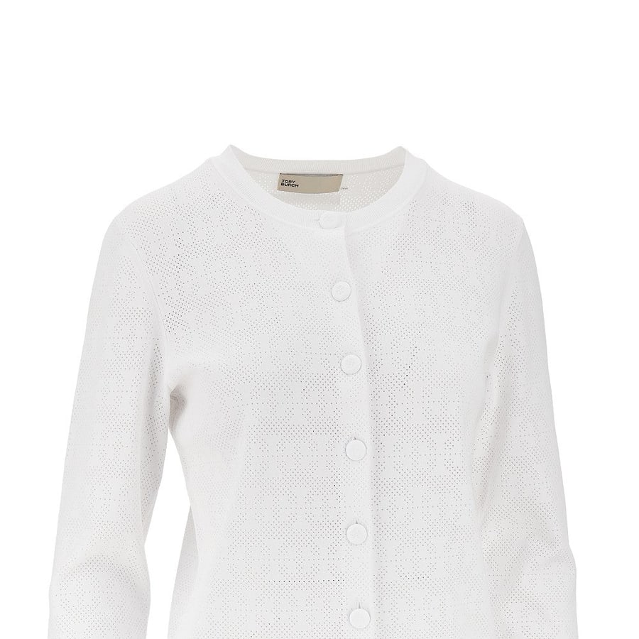 Tory Burch Cardigan in maglia pointelle T Monogram, view 2