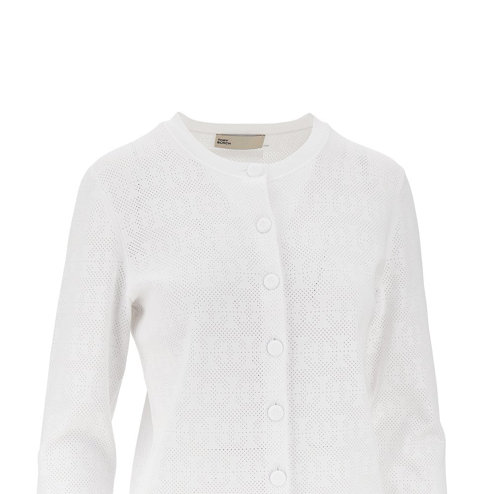 Tory Burch Cardigan in maglia pointelle T Monogram, view 2