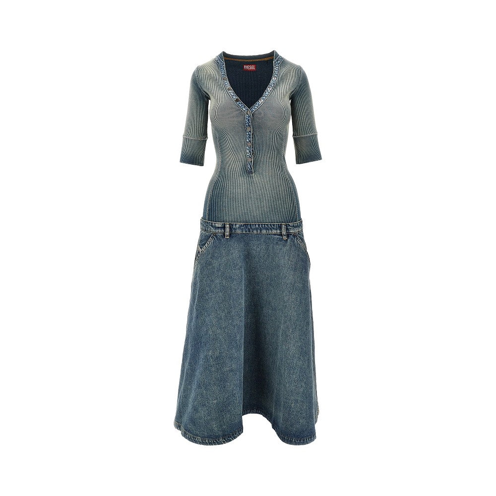 Diesel Abito midi a vita bassa in denim e maglia