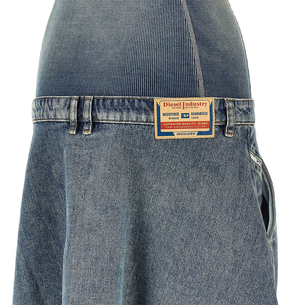 Diesel Abito midi a vita bassa in denim e maglia, view 2