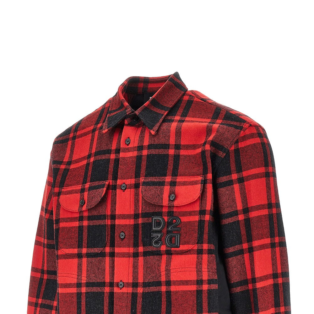 Dsquared2 Overshirt ibrida in flanella e nylon, view 2