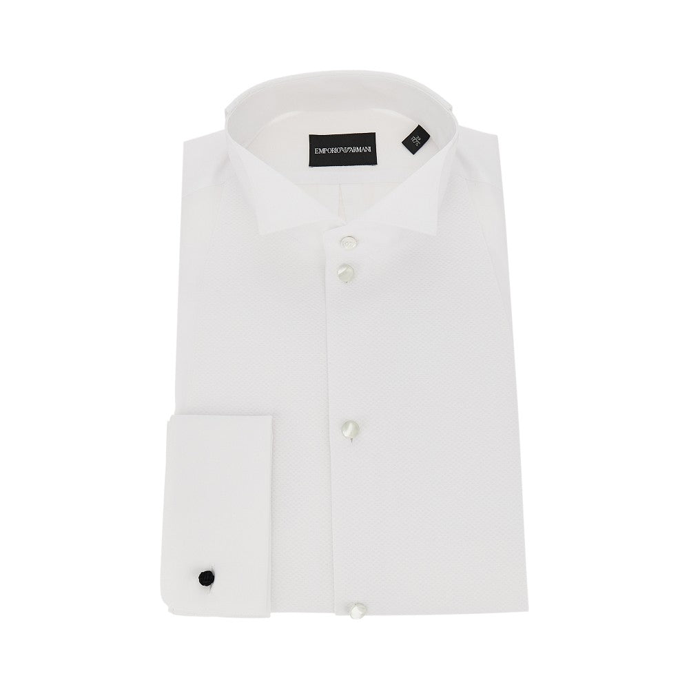 Emporio Armani Camicia in popeline con plastron a nido d'ape
