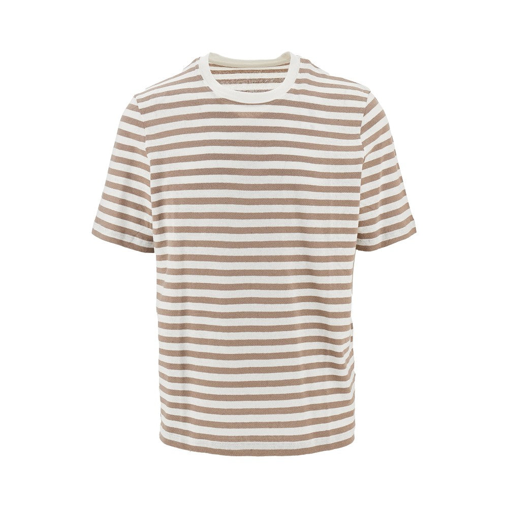 MAJESTIC FILATURES T-shirt in cotone e lino a righe