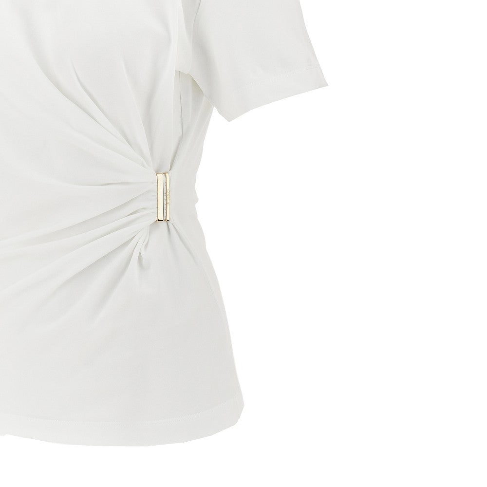 Pinko T-shirt drappeggiata con dettaglio in metallo, view 2