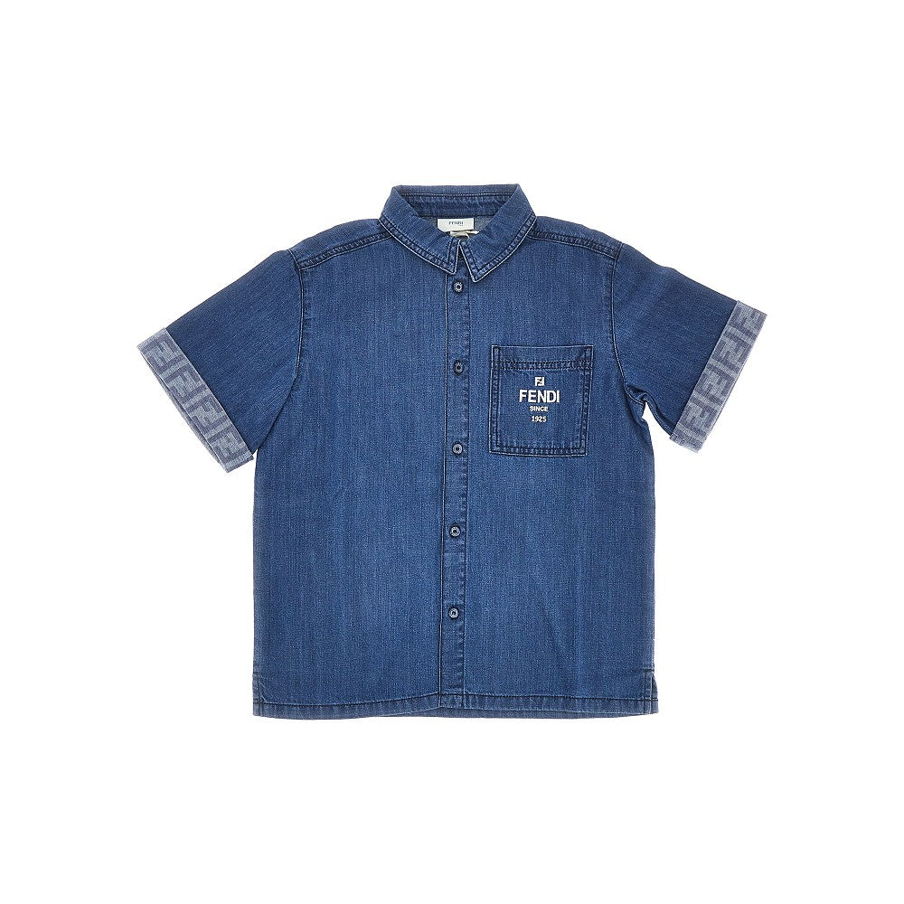 Fendi Camicia in denim con logo ricamato