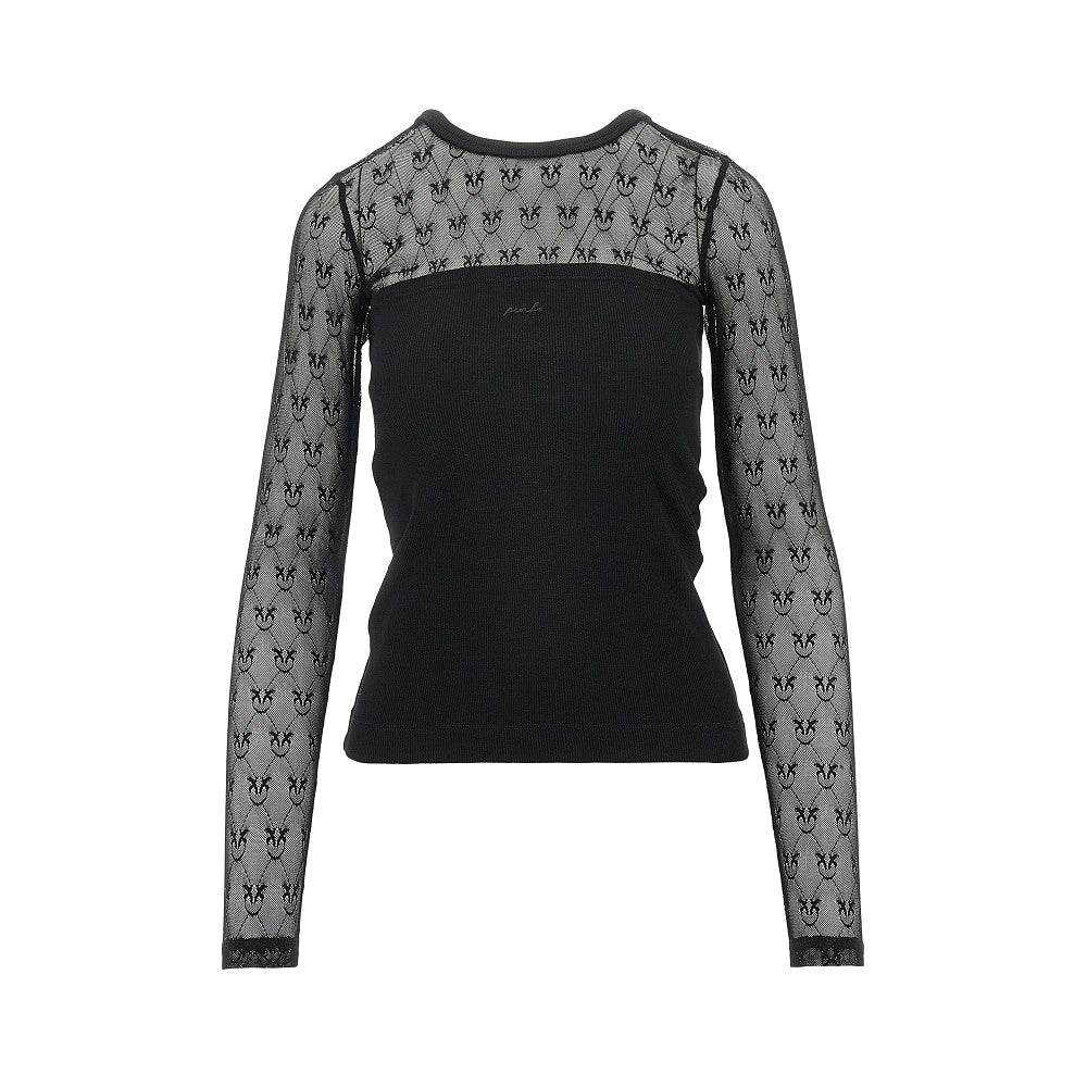 Pinko Maglia in jersey a costine e pizzo Love Birds