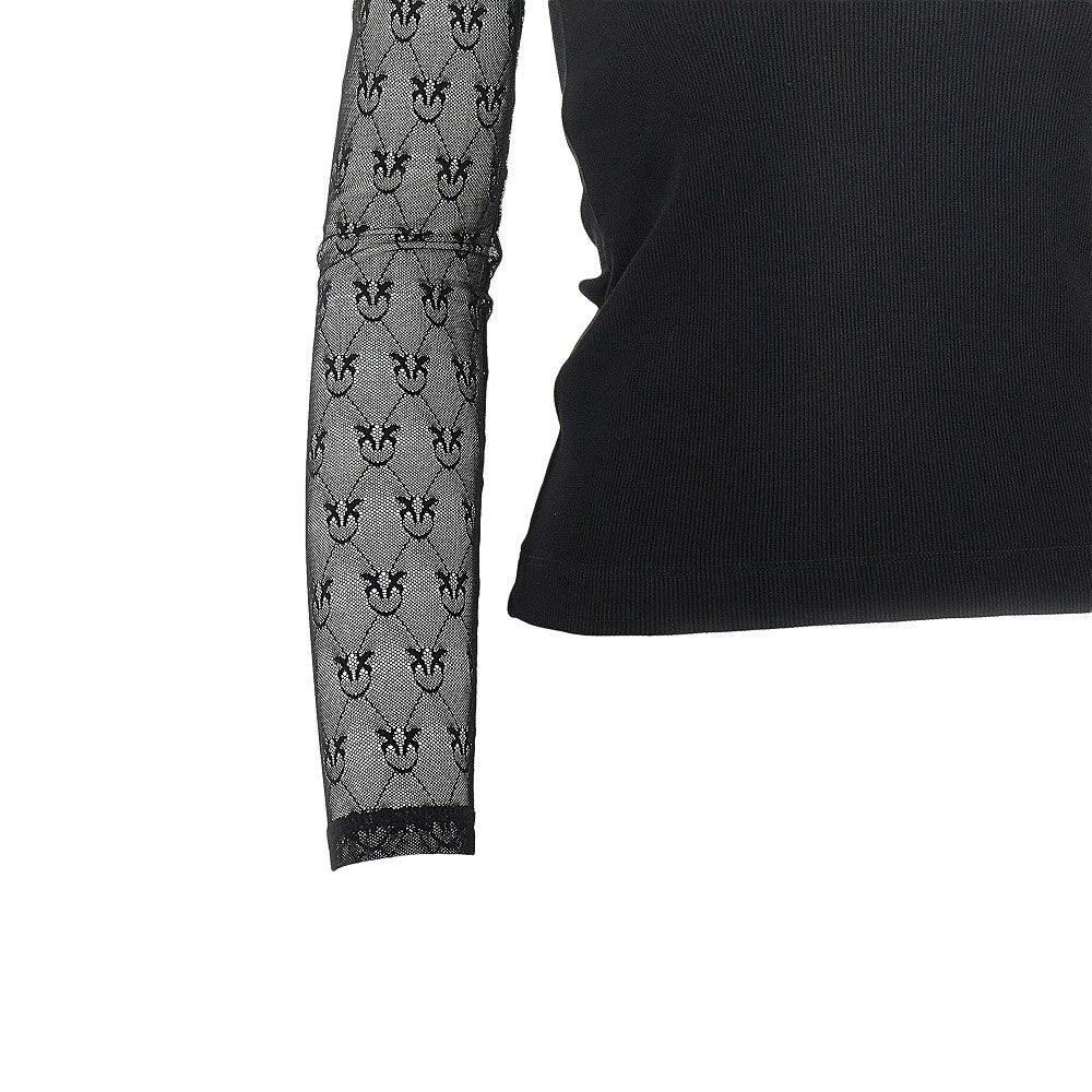 Pinko Maglia in jersey a costine e pizzo Love Birds, view 2