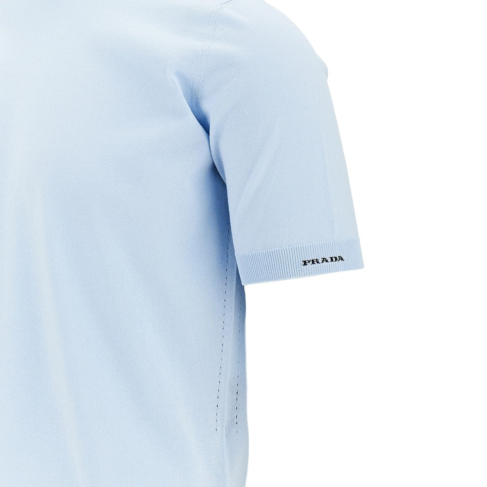 Prada T-shirt a collo alto in filato di cotone, view 2