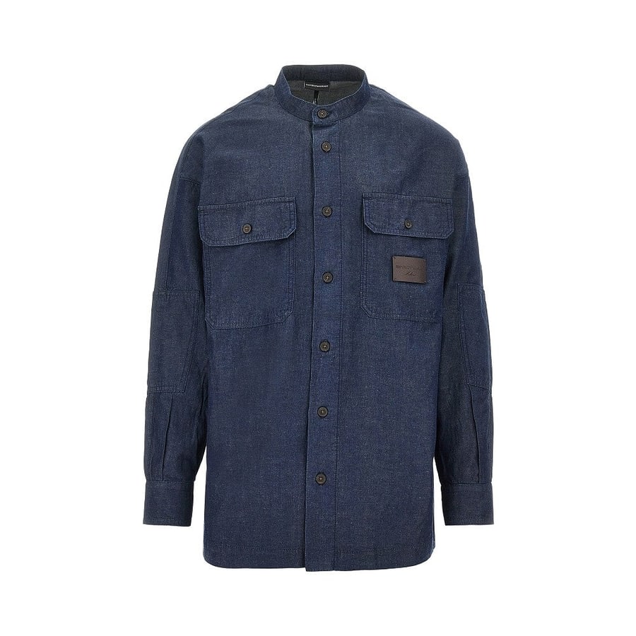 Emporio Armani Camicia in chambray con targhetta logo