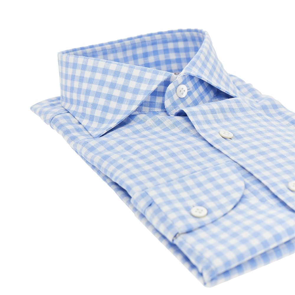 BORRIELLO NAPOLI Camicia in cotone e lino a quadri, view 2