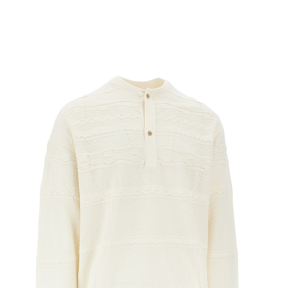 Emporio Armani Pullover in misto cotone con colletto Henley, view 2