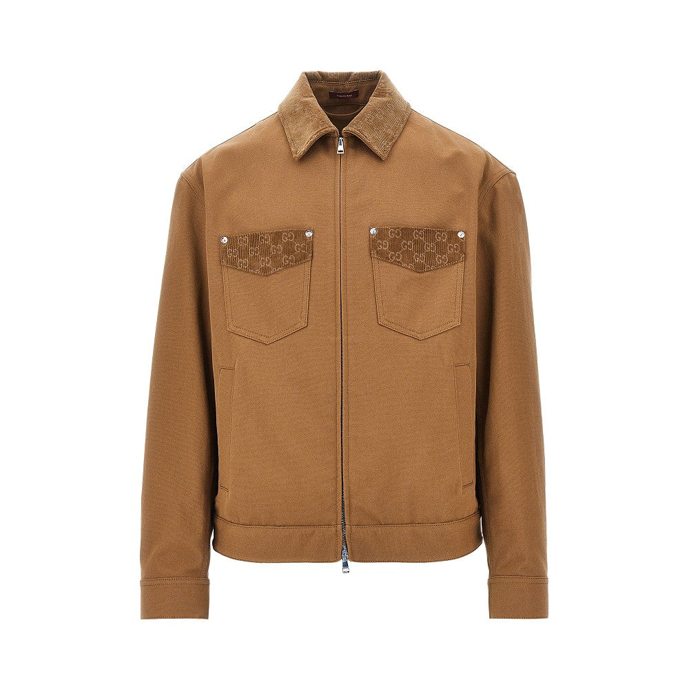 Gucci Giacca in tela con dettagli in velluto