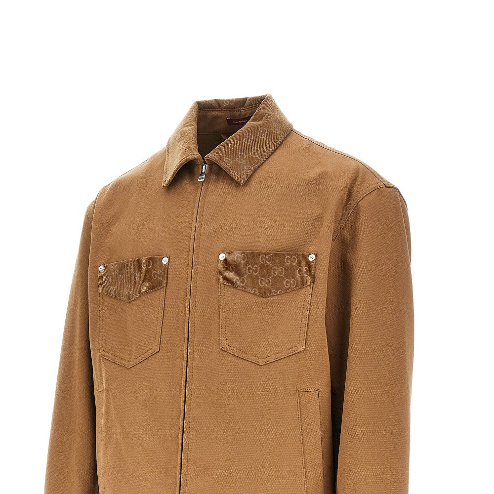 Gucci Giacca in tela con dettagli in velluto, view 2