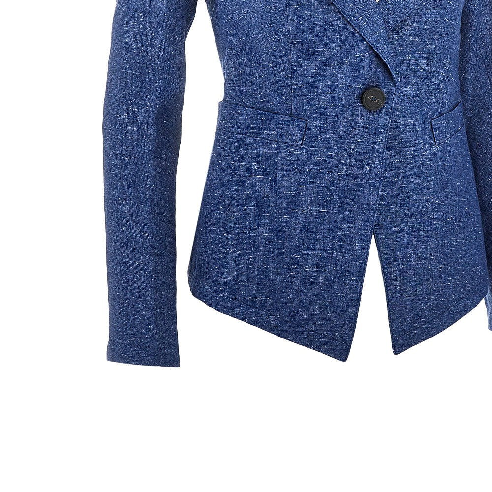 Emporio Armani Giacca monopetto in chambray di misto lino, view 2